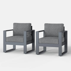 Outdoor Chairs, Set of 2, Gray Aluminum Frame with Dark Gray Cushions