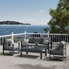 Outdoor Chairs, Set of 2, Gray Aluminum Frame with Dark Gray Cushions