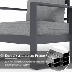 Outdoor Chairs, Set of 2, Gray Aluminum Frame with Dark Gray Cushions