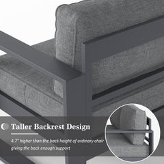 Outdoor Chairs, Set of 2, Gray Aluminum Frame with Dark Gray Cushions