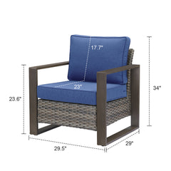 Outdoor Chairs, Set of 2, Gray Metal Frame with Blue Cushions