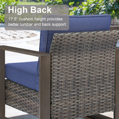 Outdoor Chairs, Set of 2, Gray Metal Frame with Blue Cushions