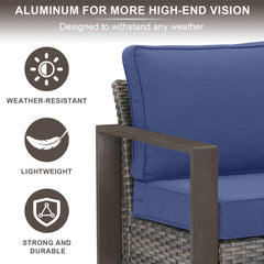 Outdoor Chairs, Set of 2, Gray Metal Frame with Blue Cushions
