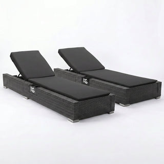Outdoor Chaise Lounge in Gray PE Wicker with Dark Gray Cushion