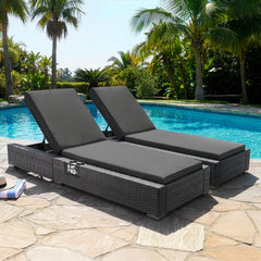 Outdoor Chaise Lounge in Gray PE Wicker with Dark Gray Cushion