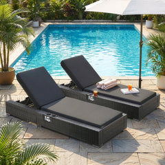 Outdoor Chaise Lounge in Gray PE Wicker with Dark Gray Cushion