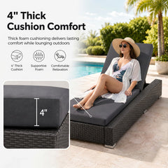 Outdoor Chaise Lounge in Gray PE Wicker with Dark Gray Cushion