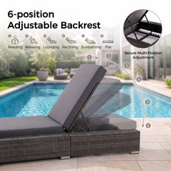 Outdoor Chaise Lounge in Gray PE Wicker with Dark Gray Cushion