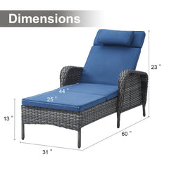 Outdoor Chaise Lounge with 5-Position Reclining Backrest, Blue Cushion