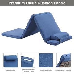 Outdoor Chaise Lounge with 5-Position Reclining Backrest, Blue Cushion