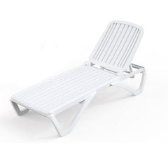 Outdoor Chaise Lounge with Side Table in White ABS Plastic