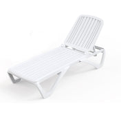 Outdoor Chaise Lounge with Side Table in White ABS Plastic