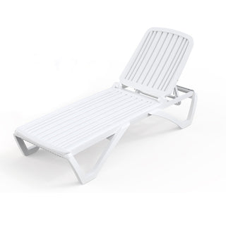 Outdoor Chaise Lounge with Side Table in White ABS Plastic