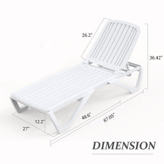Outdoor Chaise Lounge with Side Table in White ABS Plastic