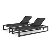 Outdoor Chaise Lounges, Set of Two, Black and Gray Mesh with Aluminum Frame