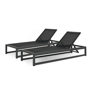 Outdoor Chaise Lounges, Set of Two, Black and Gray Mesh with Aluminum Frame