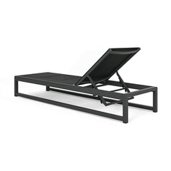 Outdoor Chaise Lounges, Set of Two, Black and Gray Mesh with Aluminum Frame