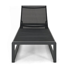 Outdoor Chaise Lounges, Set of Two, Black and Gray Mesh with Aluminum Frame
