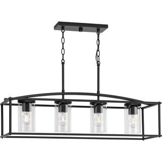 Outdoor Chandelier with 4 Clear Glass Shades in Matte Black Steel