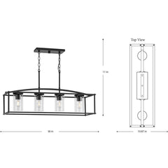 Outdoor Chandelier with 4 Clear Glass Shades in Matte Black Steel