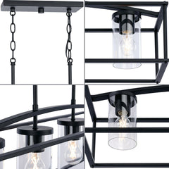 Outdoor Chandelier with 4 Clear Glass Shades in Matte Black Steel