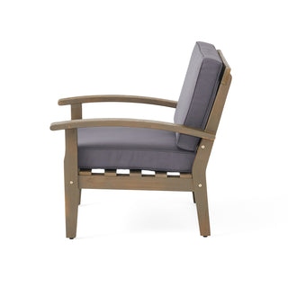 Outdoor Club Chairs, Set of 2, Gray Acacia Wood with Dark Gray Cushions
