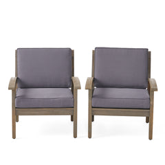 Outdoor Club Chairs, Set of 2, Gray Acacia Wood with Dark Gray Cushions