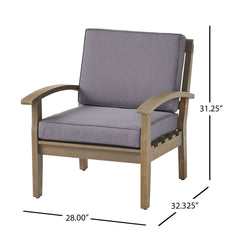 Outdoor Club Chairs, Set of 2, Gray Acacia Wood with Dark Gray Cushions