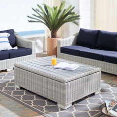 Outdoor Coffee Table in Light Gray Synthetic Wicker with Aluminum Frame