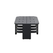 Outdoor Coffee Table, Oval, Black Powder-Coated Metal with Slatted Top