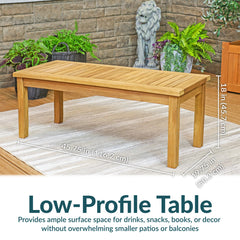 Outdoor Coffee Table, Rectangular, Slatted Solid Wood in Brown