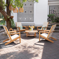 Outdoor Coffee Table, Round Solid Teak Wood with Lower Shelf, Brown