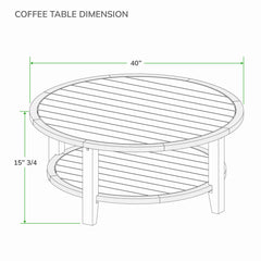 Outdoor Coffee Table, Round Solid Teak Wood with Lower Shelf, Brown