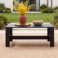 Outdoor Coffee Table, Slatted Aluminum Top and Frame, Black