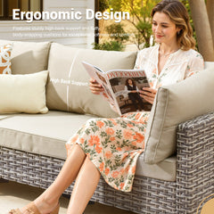 Outdoor Conversation Set with Fire Pit, 9 Pieces, Beige Cushions
