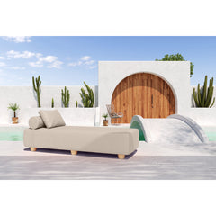 Outdoor Daybed with Wood Feet and Acrylic Cover in Beige