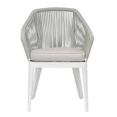Outdoor Dining Armchair, Aluminum Frame Wrapped in Gray Olefin Rope