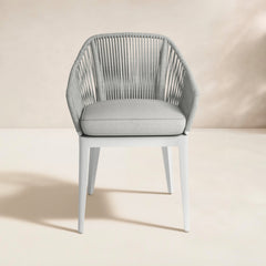 Outdoor Dining Armchair, Aluminum Frame Wrapped in Gray Olefin Rope