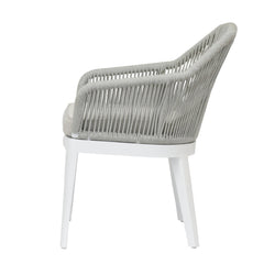 Outdoor Dining Armchair, Aluminum Frame Wrapped in Gray Olefin Rope