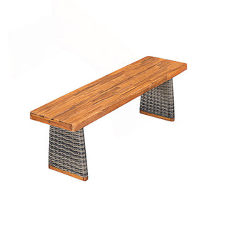 Outdoor Dining Bench in Acacia Wood with Wicker Legs, Gray