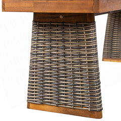 Outdoor Dining Bench in Acacia Wood with Wicker Legs, Gray