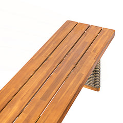 Outdoor Dining Bench in Acacia Wood with Wicker Legs, Gray