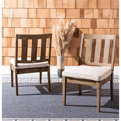Outdoor Dining Chairs, Set of 2, Natural Eucalyptus Wood with Cream Cushions