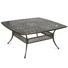 Outdoor Dining Table, 64-Inch Square Cast Aluminum in Dark Bronze