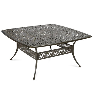 Outdoor Dining Table, 64-Inch Square Cast Aluminum in Dark Bronze
