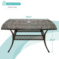 Outdoor Dining Table, 64-Inch Square Cast Aluminum in Dark Bronze