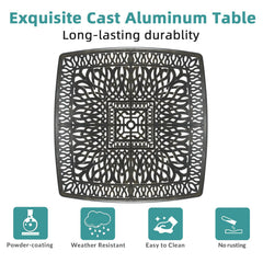 Outdoor Dining Table, 64-Inch Square Cast Aluminum in Dark Bronze