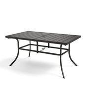 Outdoor Dining Table, Black Steel with Slatted Top and Umbrella Hole
