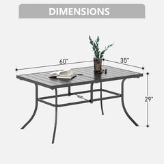Outdoor Dining Table, Black Steel with Slatted Top and Umbrella Hole