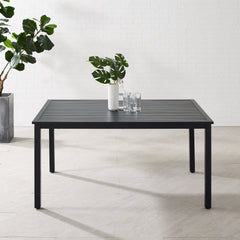 Outdoor Dining Table, Rectangular Powder-Coated Steel, Matte Black